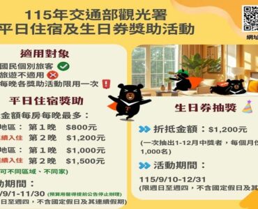 115年交通部觀光署平日住宿及生日券獎助活動
